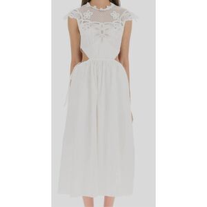 NWT Self-Portrait White Floral Laced Bib Side Cutout Midi Dress Women's 6 Small
